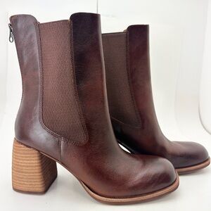 Kork-ease Arline Stretch Leather Heeled Chelsea Booties Women’s 8.5M Brown
